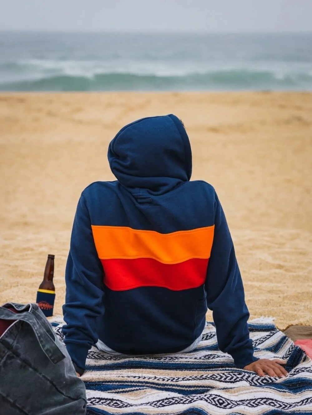 California Cowboy Navy Zip Hoodie with Orange and Red Stripes. Size XL